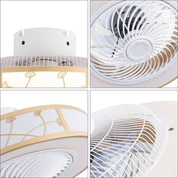 OUKANING 20 in. Integrated LED Indoor Gold 3-Speed Caged Low
