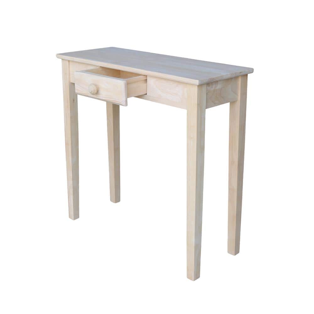Unfinished Parawood Rectangular Hall Table with Drawer