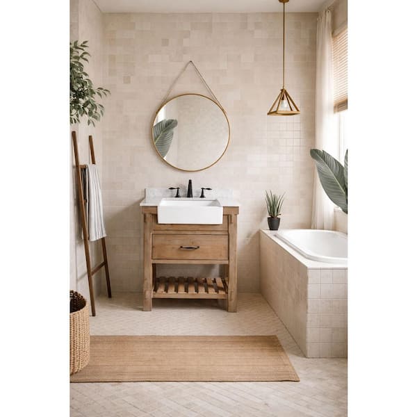 Marina 30 in. W x 20.5 in. D Bath Vanity in Weathered Fir with Marble Vanity Top in Carrara White, White Farmhouse Basin