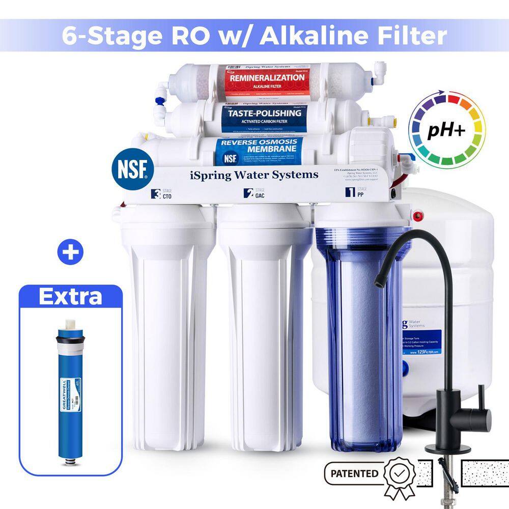 6-Stage NSF Certified Reverse Osmosis System w/Alkaline,Black RO Faucet,Under-Sink Water Filter, Extra RO Membrane price history on PriceWatchPro