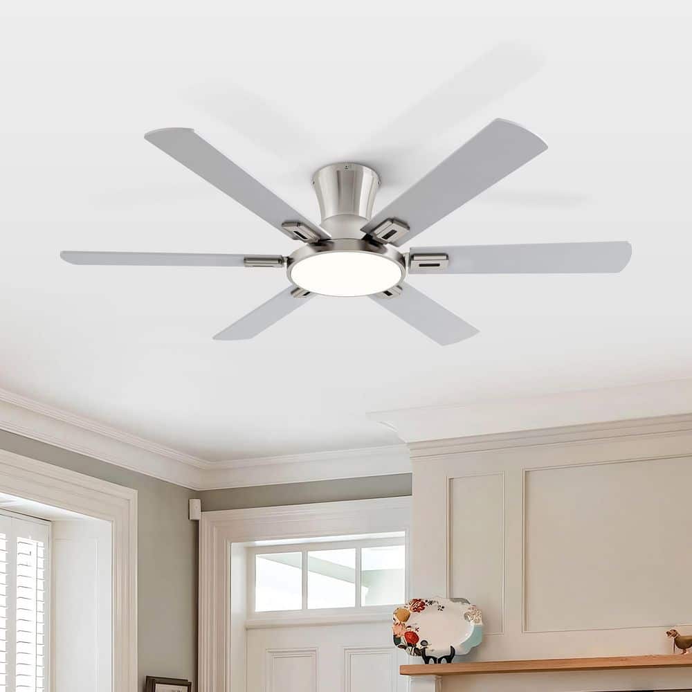 Stylish 52 in. Indoor Brushed Nickel Standard Flush Mount Ceiling Fan with Integrated LED, 6 Two-Tone Blades and Remote price history on PriceWatchPro