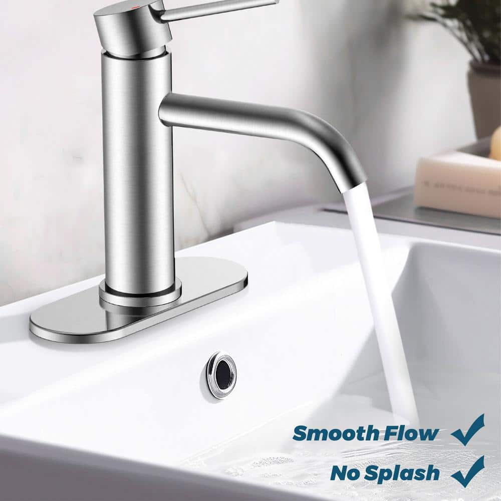Brushed Nickel Single Handle Bathroom Faucet with Pop-Up Drain