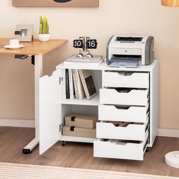 25.5 in. H 5-Drawer Chest Rolling Storage Dresser Lateral File Storage Cabinet with Adjustable Shelf in White