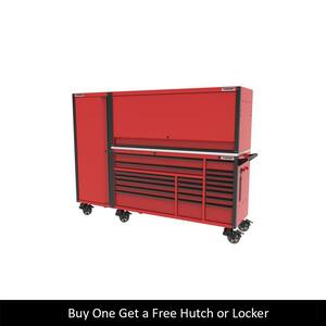 72 in. W x 24.5 in. D Professional Duty 20-Drawer Mobile Workbench Combo with Side Locker and Top Hutch in Gloss Red