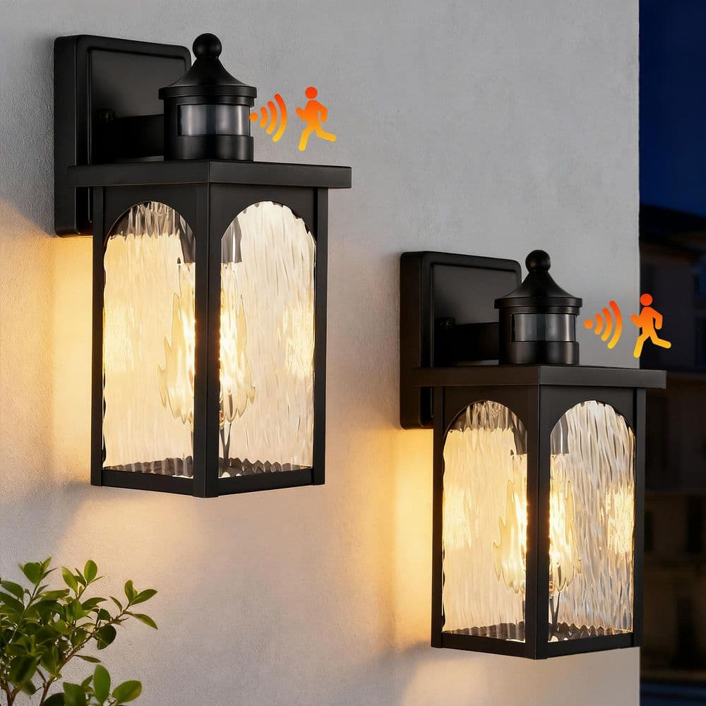 Edvivi 12 in. 1-Light Black Motion Sensing Dusk to Dawn Outdoor