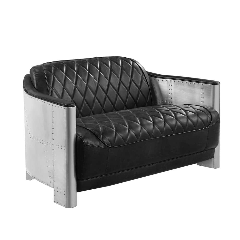 Acme Furniture Sedna 50.4 in. Black Top Grain Leather and Aluminum