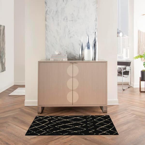 Grafix 2 ft. x 4 ft. Black Bohemian Indoor Kitchen Area Rug
