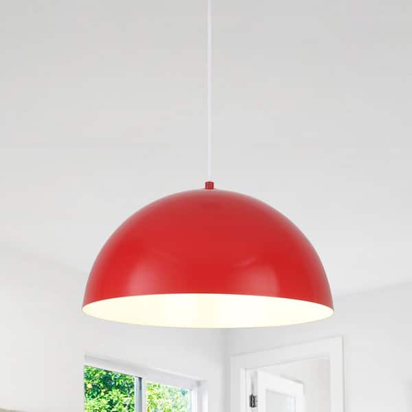 ADSENSTY 1 Light Red Shaded Farmhouse Pendant Light with Metal Dome Shade for Living Bedroom Room,No Bulbs Included