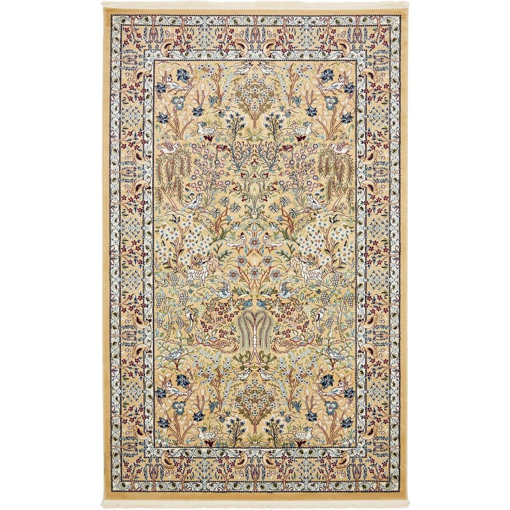 Beige Rectangular Synthetic Easy-Care Stain-Resistant Rug