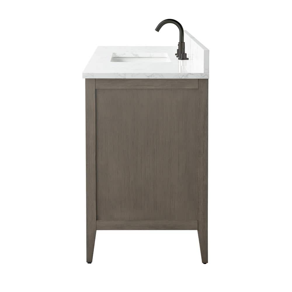 60'' Driftwood Gray MDF Single Sink Freestanding Bathroom Vanity with Engineered Marble Top