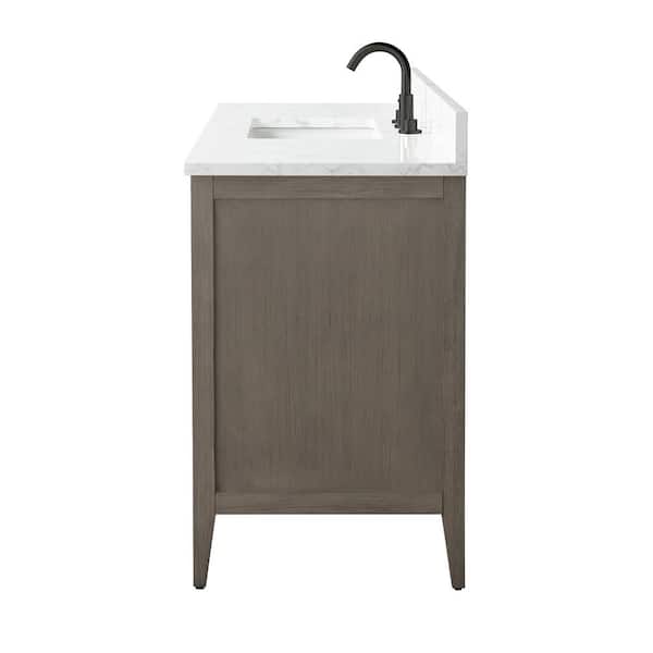 60 in. W x 22 in. D x 34 in. H Single-Sink Bath Vanity in Driftwood Gray with Engineered Marble Top in Arabescato White