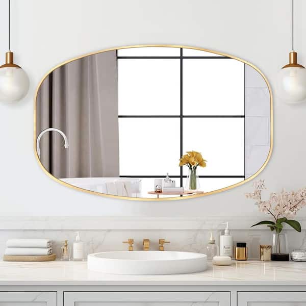 30 in. W x 48 in. H Gold Oval Wall Mounted Aluminum Alloy Bathroom Mirror Decorative Mirror