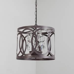 Lansing 3-Light Rust Lantern Drum Pendant with Crystal Accents