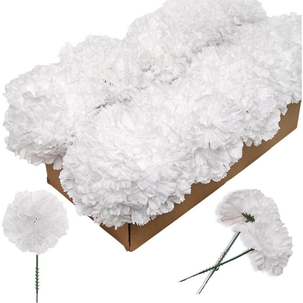 7 in. White Artificial Carnation Flower Pick Centerpieces - 200 Count, Flor