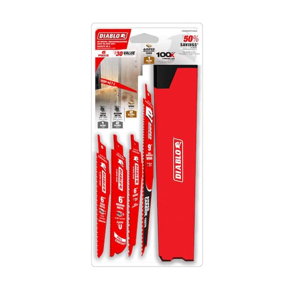Bi-Metal and AMPED Carbide 9 in. -5/7 TPI Nail Embedded Wood Reciprocating Saw Blade Set (6-Piece)
