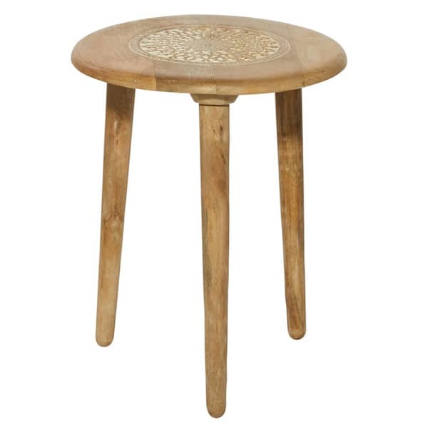 Litton Lane Light Brown Carved Wood 3 Legged Accent Table 96080 The Home Depot Litton Lane Light Brown Carved Wood 3, 3 Leg Round Decorator Table