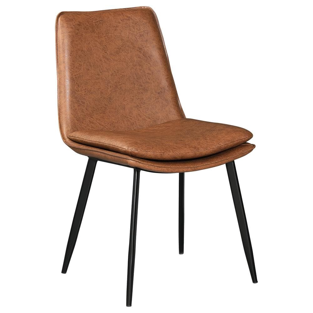 Rustic Brown Faux Leather Upholstered Side Chair with Black Metal Legs