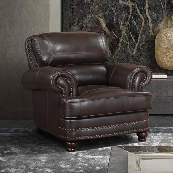 Lazzara Beyen Brown Faux Leather Arm Chair 9268BRW-1 - The Home Depot