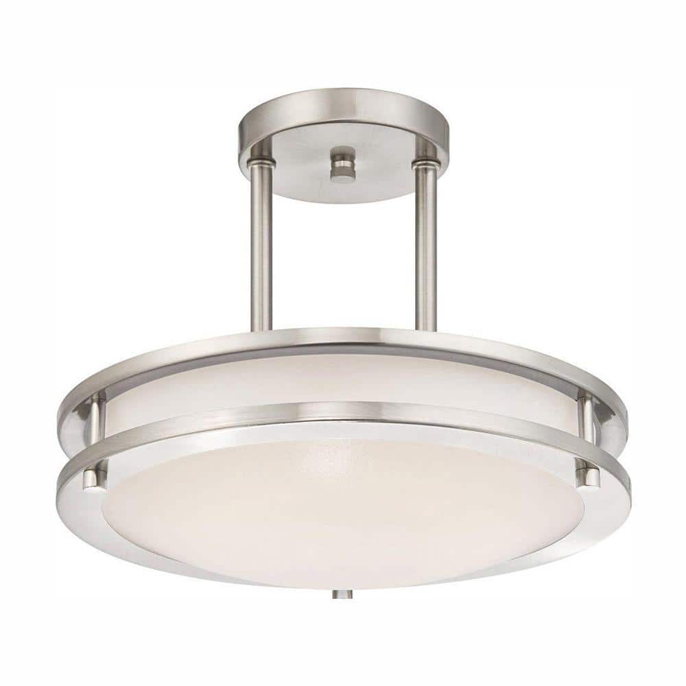 Brushed Nickel LED Semi-Flush Mount Ceiling Fixture with White Glass Shade