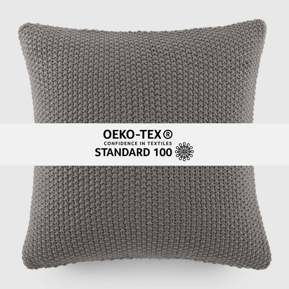Gray Cotton Knit Square Throw Pillow 20 x 20