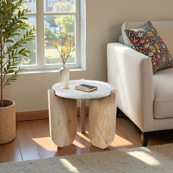 18 in. White Round Marble Top Accent Table With Curved Legs