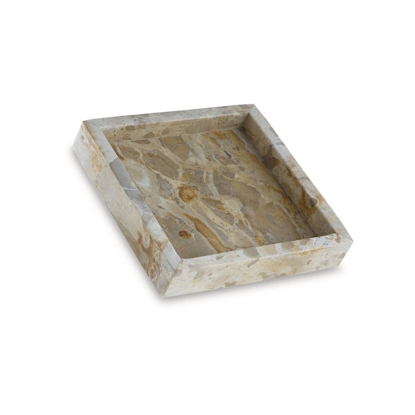 Edurton Beige Square Marble 8 in. Decorative Tray (Set of 2)