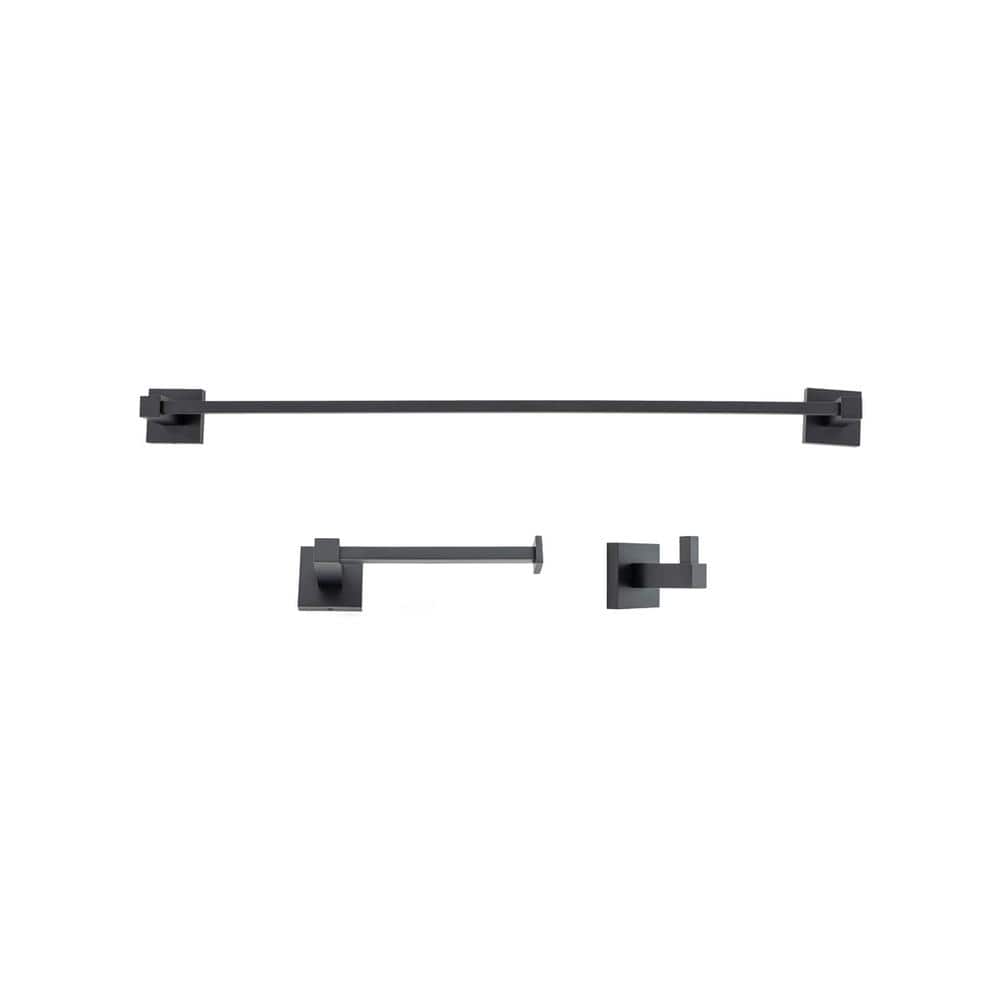 Matte Black Modern 3-Piece Bathroom Hardware Set