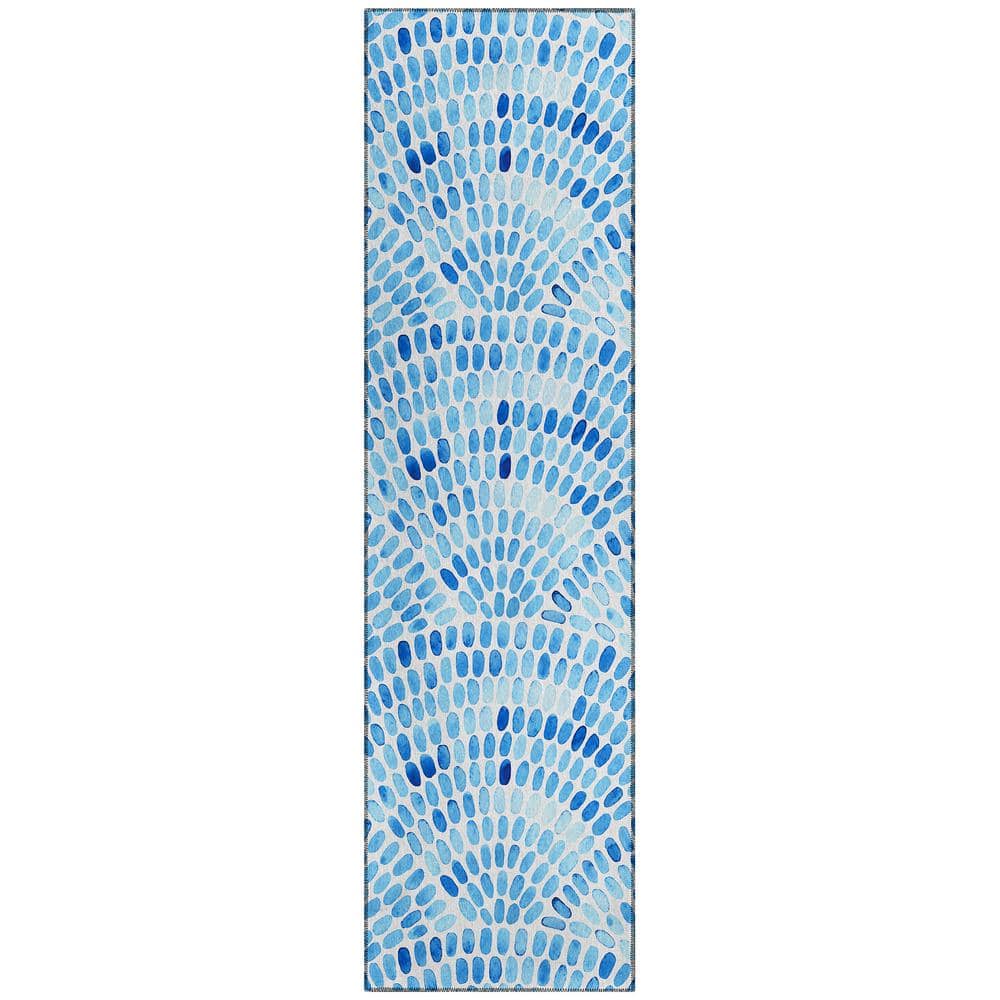 Surfside 2 ft. 3 in. x 7 ft. 6 in. Blue Geometric Indoor/Outdoor Area Rug