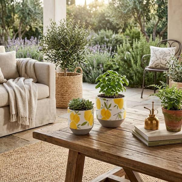 Liv & Skye 6 in. and 7 in. Yellow Ceramic Growing Lemons
