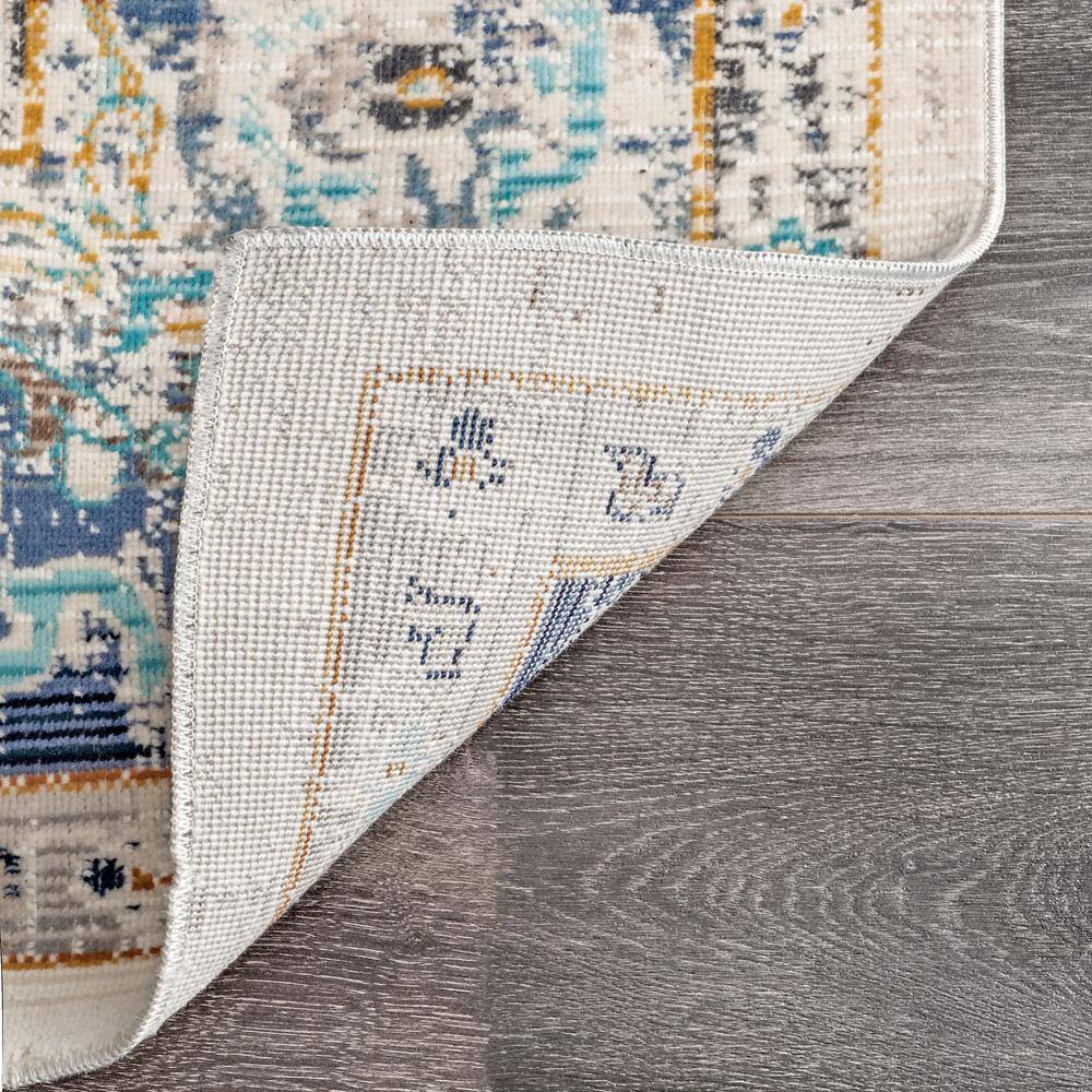 Square 6' Blue Medallion Easy-Care Synthetic Area Rug