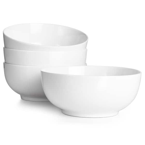 39 fl. oz. Soft White Porcelain Soup Pasta Salad Bowl 7 in. x 2.8 in. Deep Round Bowls (Set of 4)