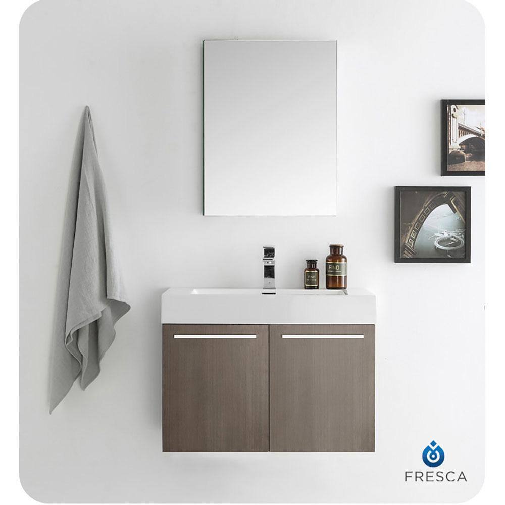 Gray Oak Wall-Mount Vanity with White Acrylic Sink