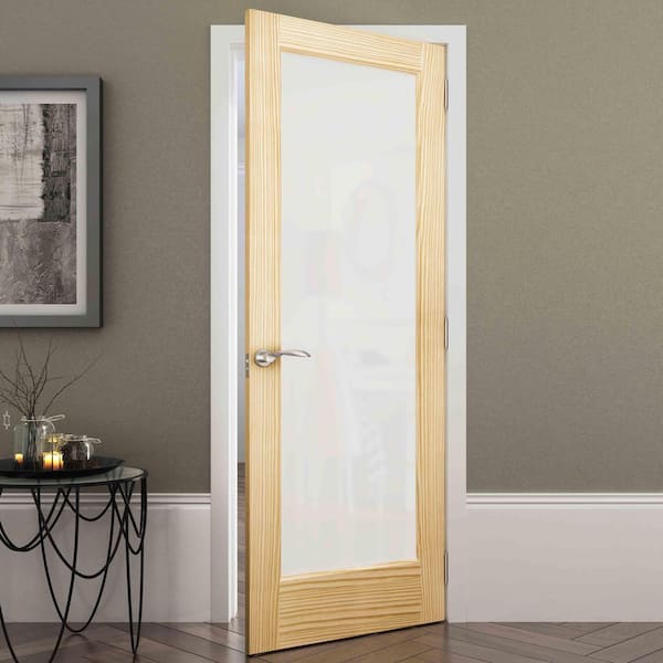 36 in x 80 in French Solid Core 1-Lite Privacy Glass Pine Wood Interior Door Slab