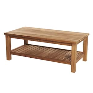 48 in. x 24 in. Rectangular Natural Teak Outdoor Coffee Table with Shelf