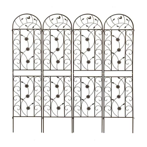 Zeus & Ruta 4-Pack 86.7 in. Metal Garden Trellis Rustproof Trellis for Climbing Plants Outdoor Flower Support Brown