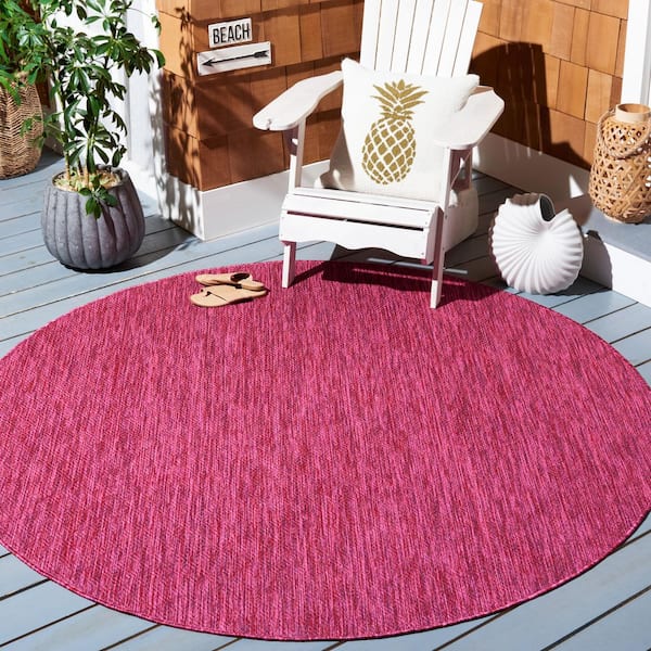 Courtyard Red 7 ft. x 7 ft. Dotted Diamond Indoor/Outdoor Round Area Rug