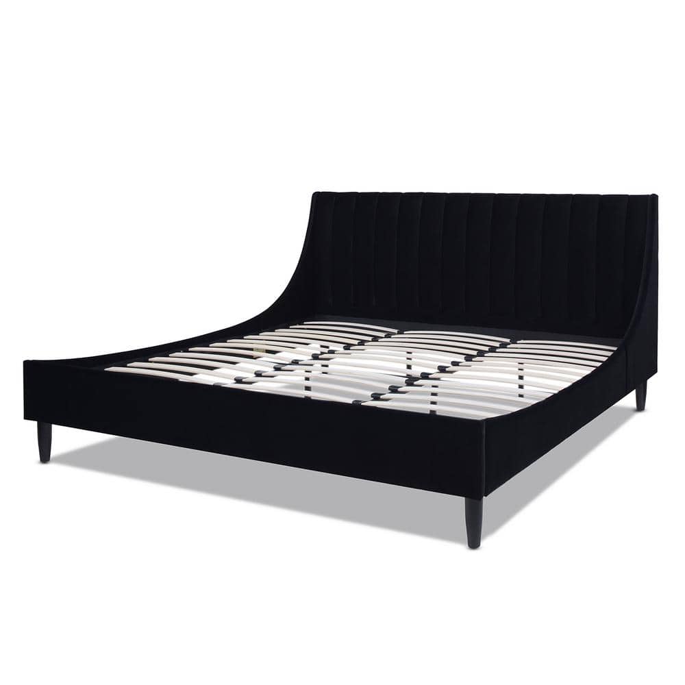 Aspen Anthracite Black Velvet King Platform Bed Frame with Tufted Headboard