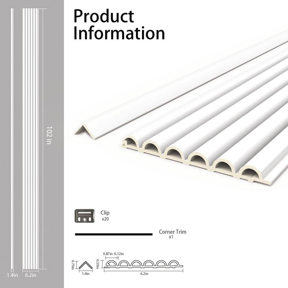 White WPC 3D Fluted Wall Paneling 6.2" x 102"