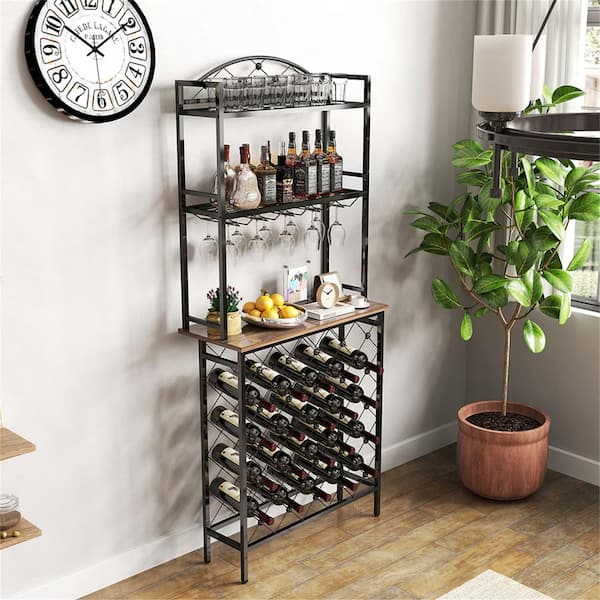 Dracelo 60-Bottle Black Metal Tabletop Freestanding Floor Wine
