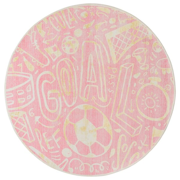 Sportsglyphs 6' Round Pink Abstract Washable Area Rug