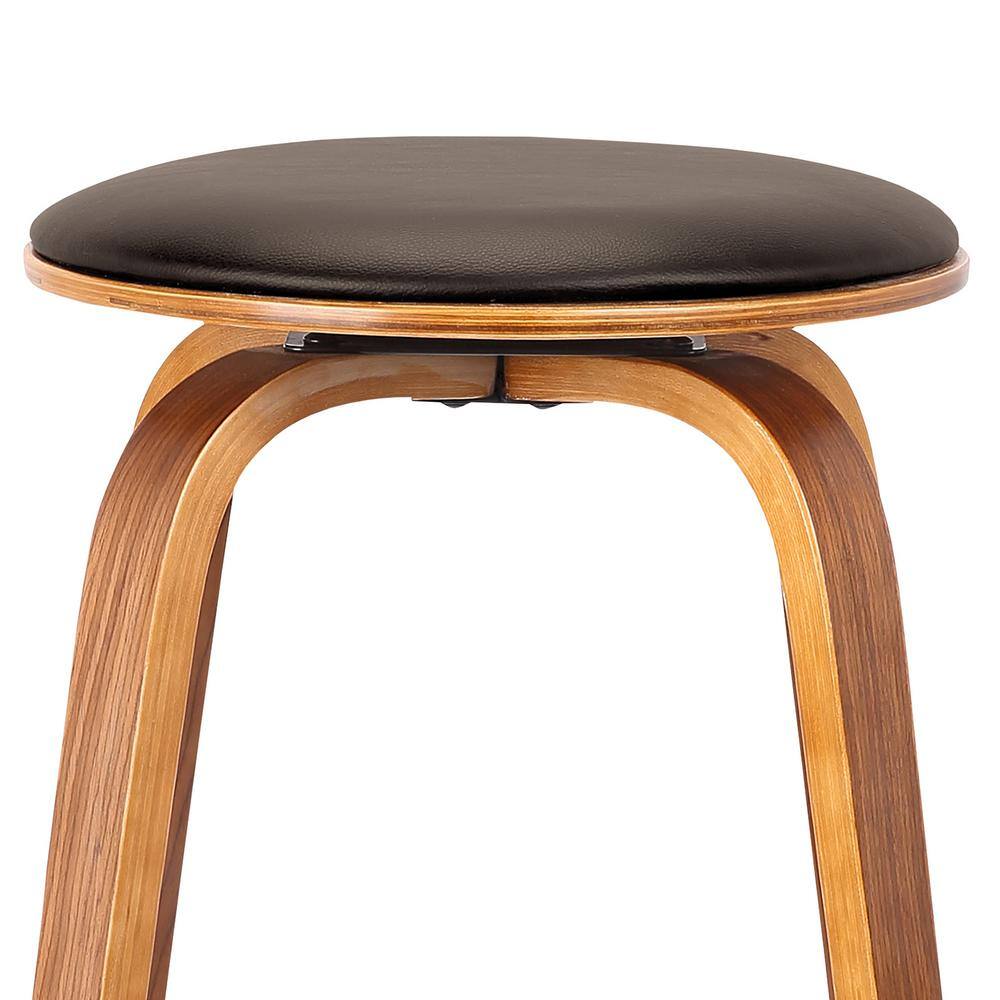 Mid-Century Modern Walnut & Brown Leather 26" Swivel Counter Stool