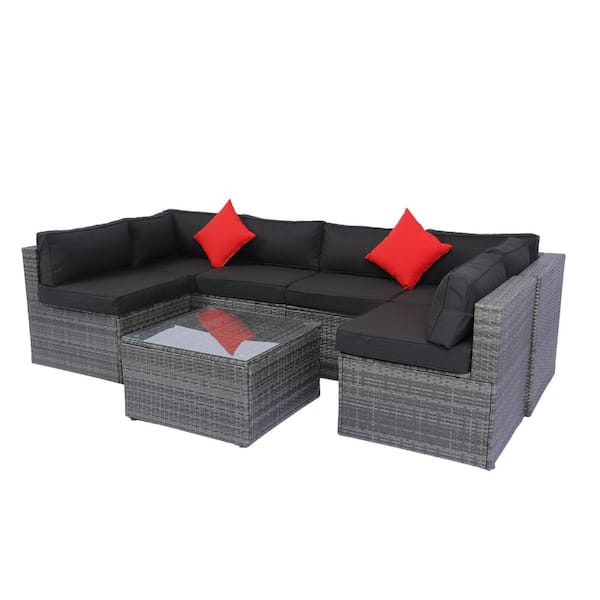 Angel Sar 5-Piece Wicker Patio Conversation Set with Black Cushions