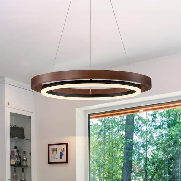 23.62 in. 1-light Wood Ring Dimmable Integrated LED Chandelier for Kitchen Island Dining Room