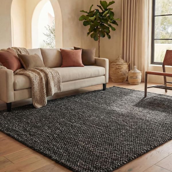 Natura 8 ft. x 10 ft. Black/Gray Textured Solid Area Rug