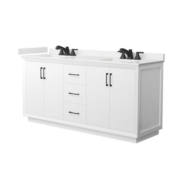 Wyndham Collection Strada 72 in. W x 22 in. D x 35 in. H Double Bath Vanity in White with White Quartz Top