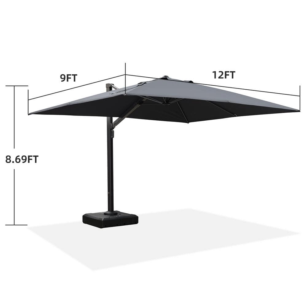Large Gray Aluminum Cantilever Patio Umbrella with Crank Lift