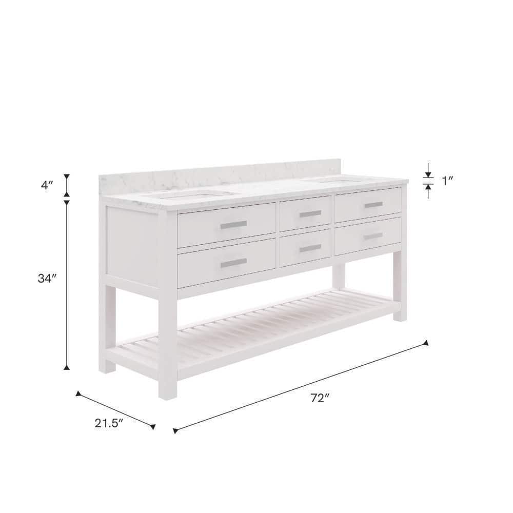 Madalyn 72" Pure White Double Sink Marble Top Vanity
