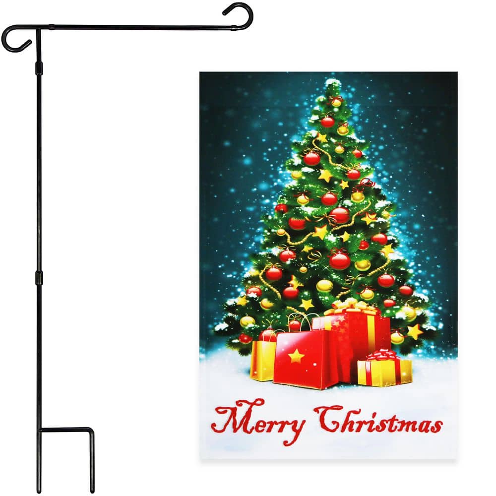 1 ft. x 1.5 ft. Polyester Merry Christmas Tree and Gifts with 3 ft. Black iron Flagpole price history on PriceWatchPro