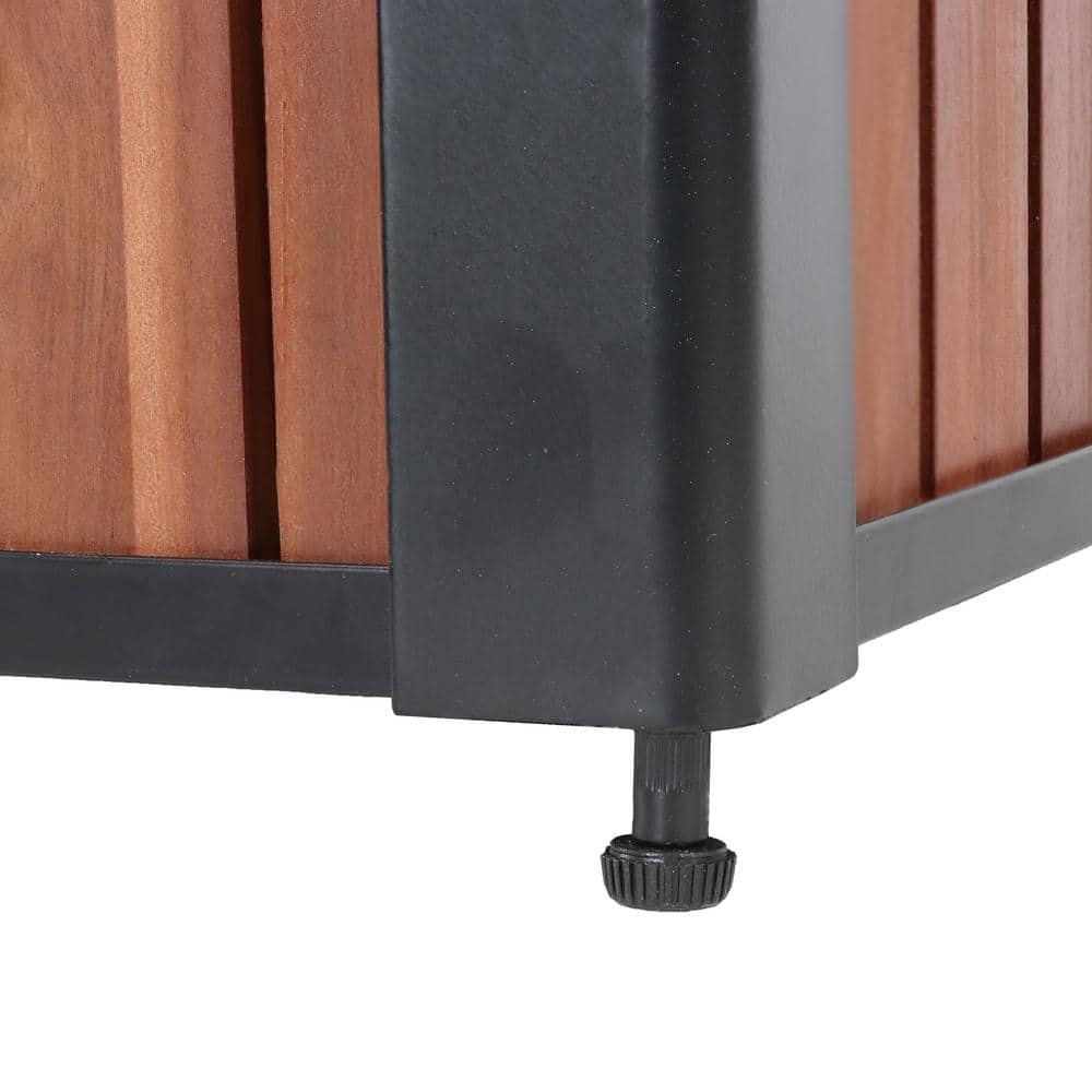 24" Brown Acacia Wood and Black Steel Planter Box with Removable Insert