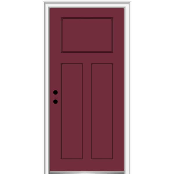 MMI Door 32 in. x 80 in. Right-Hand Inswing Craftsman 3-Panel Shaker Classic Painted Fiberglass Smooth Prehung Front Door